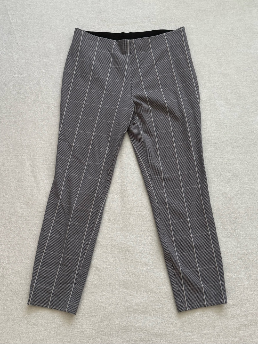 Plaid Slim Fit Ankle Pants Size 12 Gray Side Zip Strech